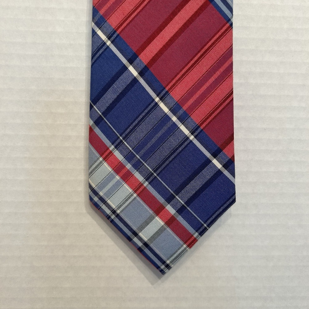 Van Heusen Mens Plaid Tie‎ Pink & Blue Silk blend Business